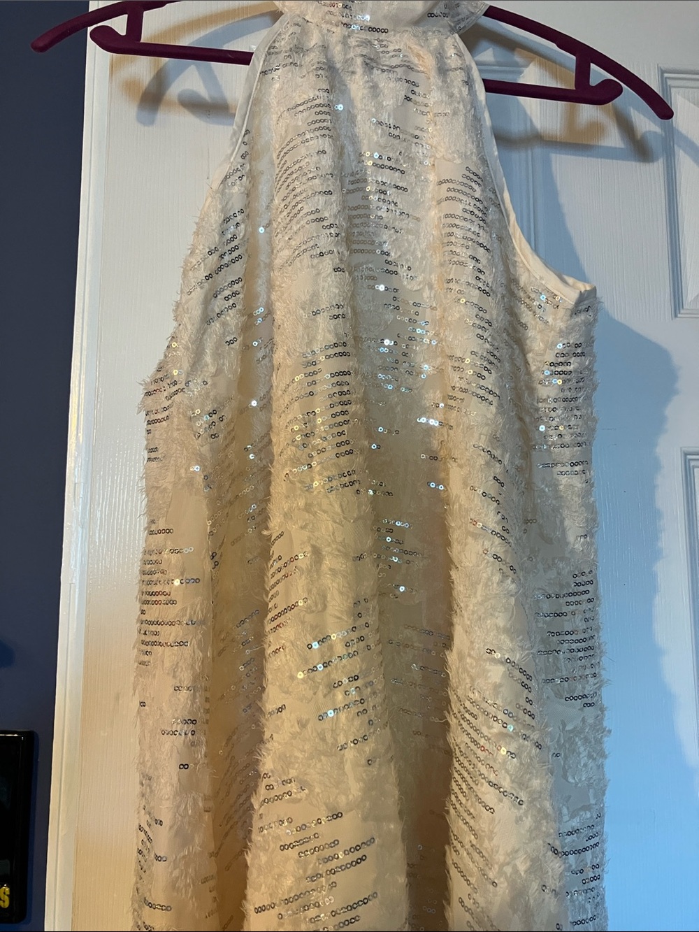 Shein Silver Sequin Halter White Dress XS